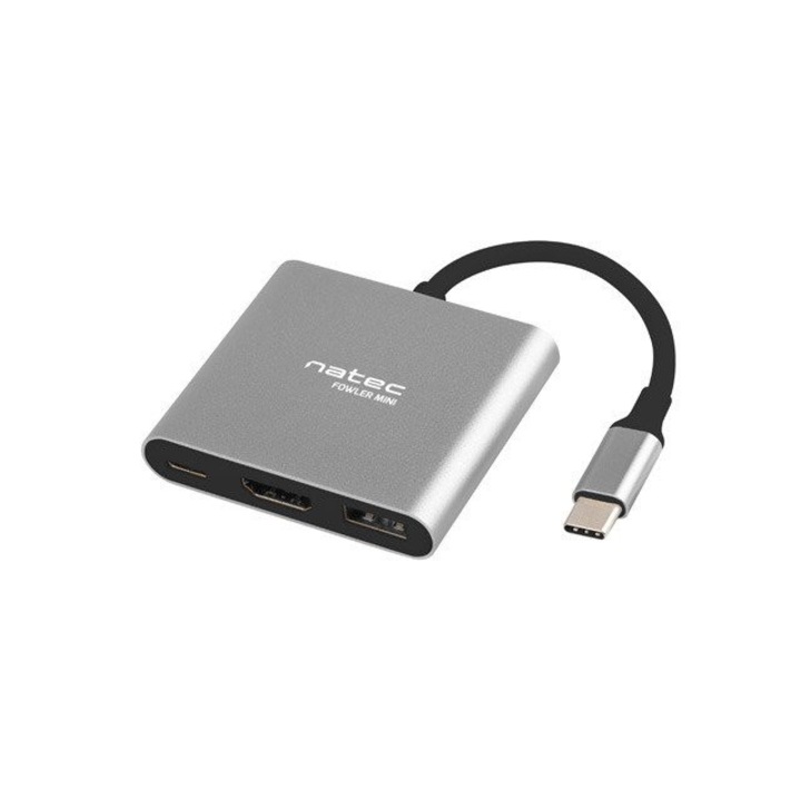 Порт Multi Port Natec, mini USB-C PD, USB 3.0, HDMI 4K, черен/сребрист