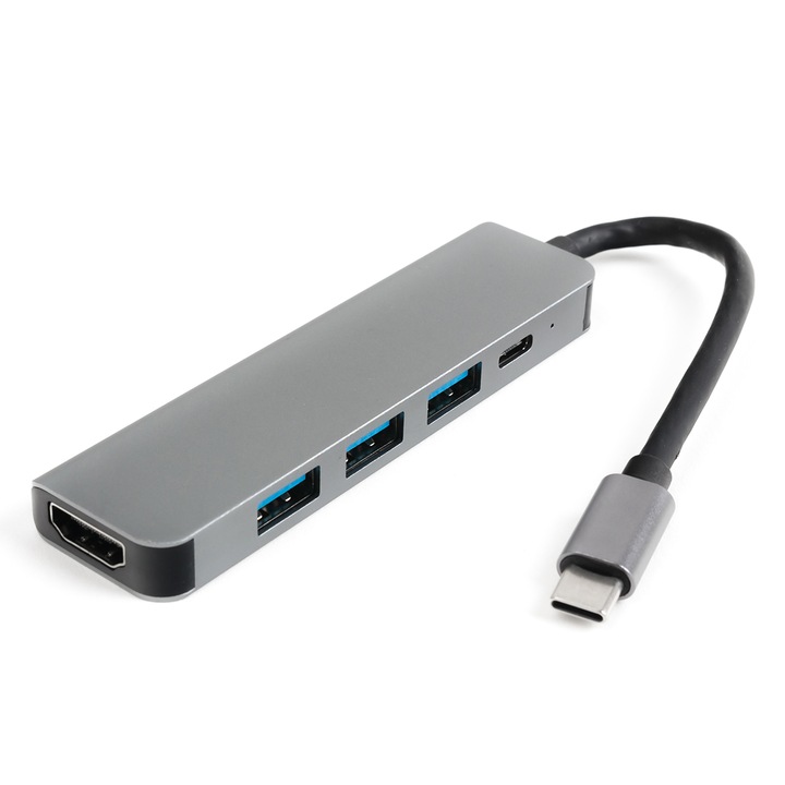 Мултипорт 5в1, SPU-M12/USB-C/HDMI/USB 3.0/SPU-M12, Сив