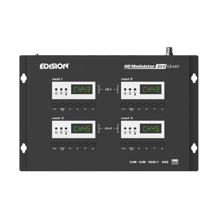 Receiver digital 4x HDMI la 2x DVB-T/C/ISDB-T, Edision, ABS, 255x195x40 mm, Negru