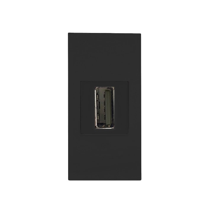 Priza modulara, USB 2.0, 22.5x45 mm, Negru