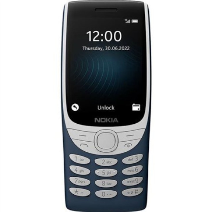 Telefon 8210, Nokia, 2,8 hüvelykes, 0,048 GB/0,128 GB, MicroSDHC, Dual SIM, Dark Sötétkék/Szürke