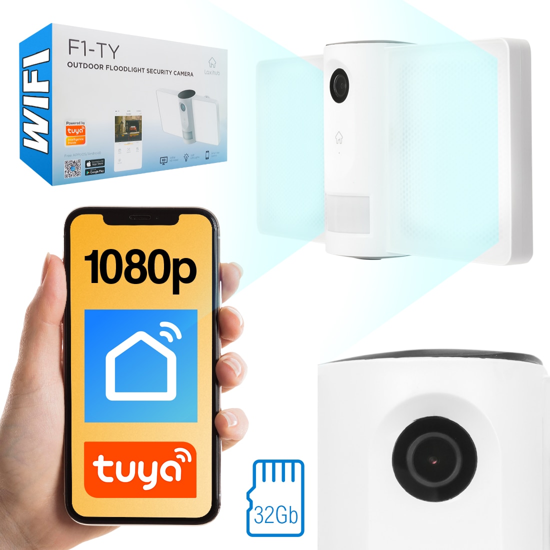 Camera inteligenta WiFi Laxihub F1-TY cu lampa card 32