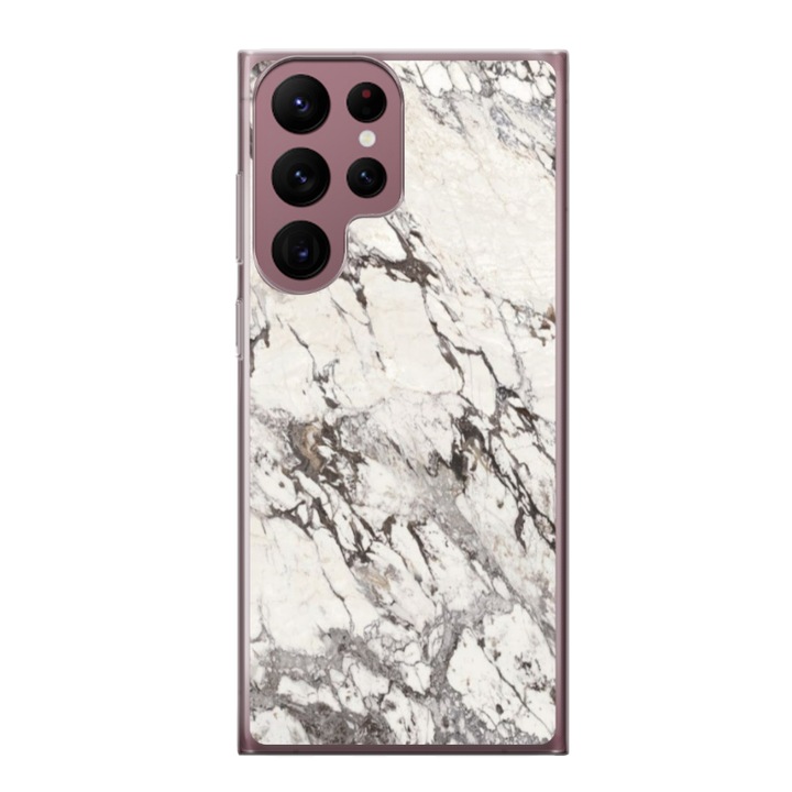 Husa personalizata HQPrint pentru Samsung Galaxy S22 Ultra, model White Marble, multicolor, S1D1M0325