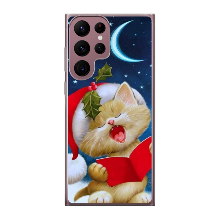Персонализиран калъф HQPrint и силиконово фолио за Samsung Galaxy S22 Ultra, модел Christmas Cat, многоцветен, S1D1M0048