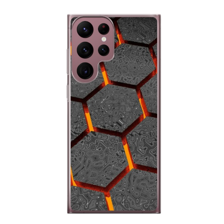Husa personalizata HQPrint pentru Samsung Galaxy S22 Ultra, model Lava Hex, multicolor, S1D1M0265