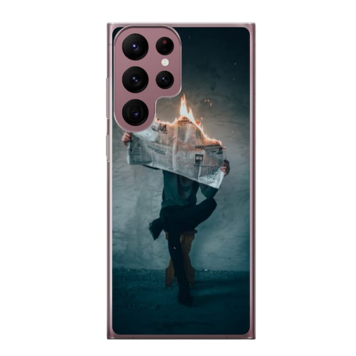 Husa personalizata HQPrint pentru Samsung Galaxy S22 Ultra, model Burn the News, multicolor, S1D1M0345