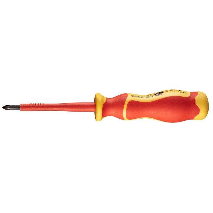 Отвертка Phillips, Neo Tools, Стомана, 4.5 x 80 mm, 1000V, Червено/жълто