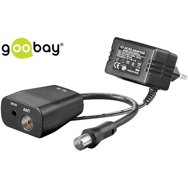 Alimentare antena cu mufa, Goobay, Negru