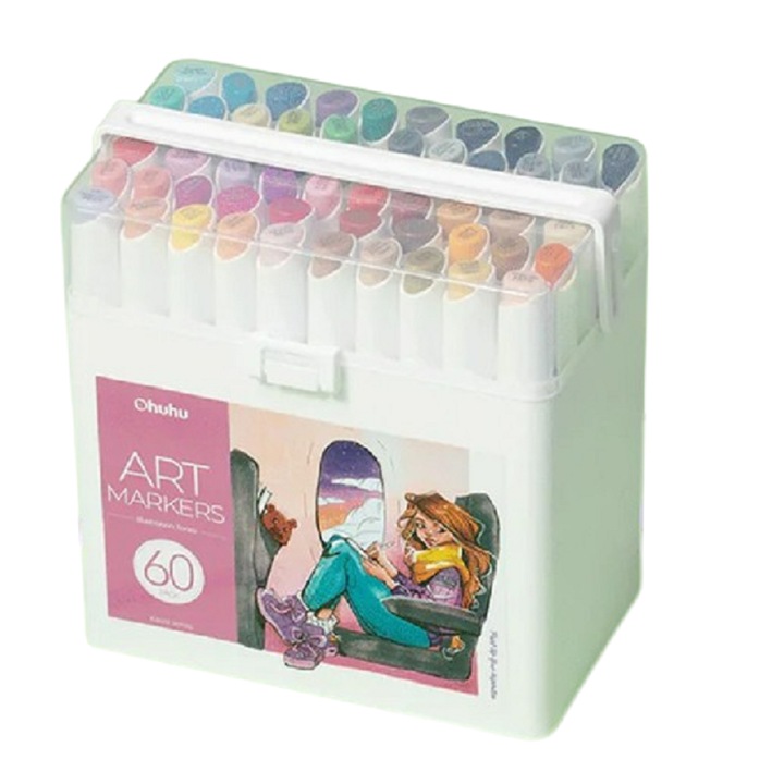 Комплект от 60 маркера Ohuhu Kaala, На алкохолна основа, Двойни накрайници