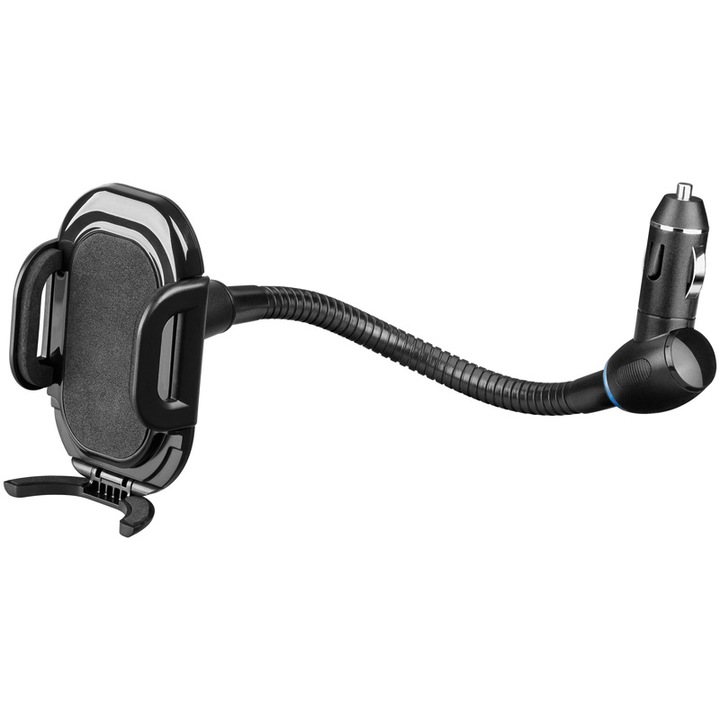 Suport telefon auto, Goobay, USB, Plastic, 117x38x105 cm, Negru