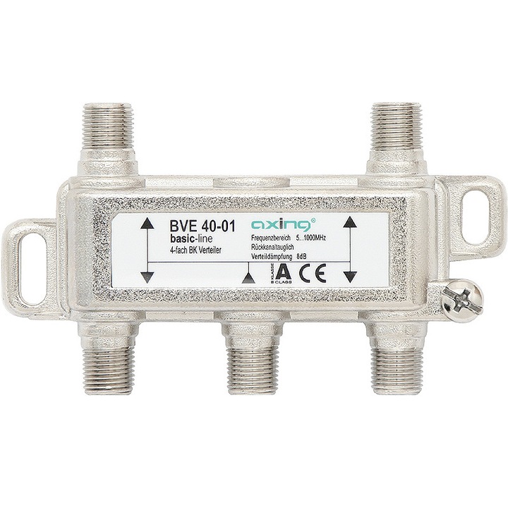 Splitter TV, Axing, Metal, 5-1006MHz, Cu 5 mufe tip F, Argintiu