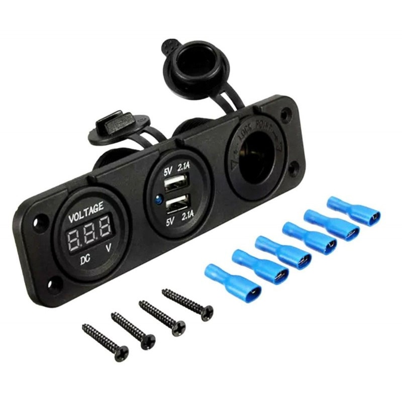 Мултифункционален контакт, 2.1A, 12 V, Вградени USB портове, 150 x 45 x ...