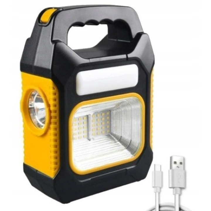 Lanterna cu baterie externa, LED, 19 x 13,5 x 6.5 cm, IP65, Negru/Galben