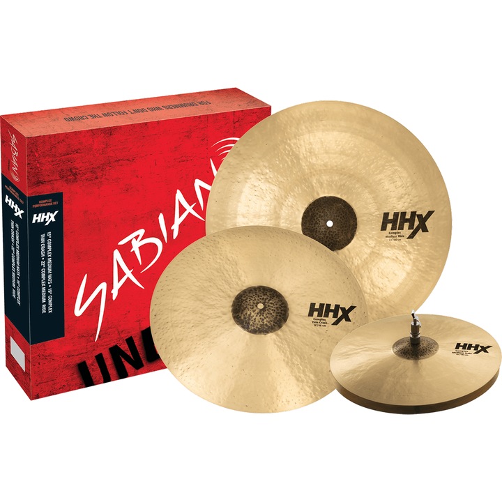 Set 3 chimbale Sabian HHX Complex, Hi-hat 15", Crash 19", Ride 22", finisaj Natural
