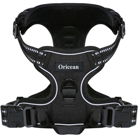 Ham pentru caine, Oricean®, ajustabil, Vesta Oxford, reflectorizanta, anti-sufocare, pentru caini mijlocii, negru, M