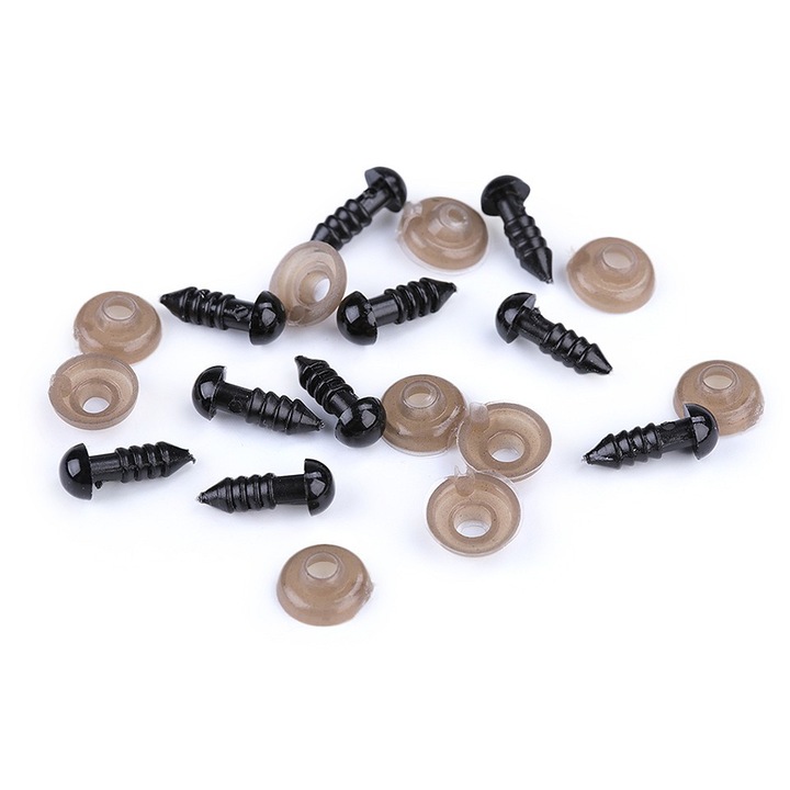 Set 10 ochi pentru jucarii cu dispozitiv de siguranta 6 mm negru