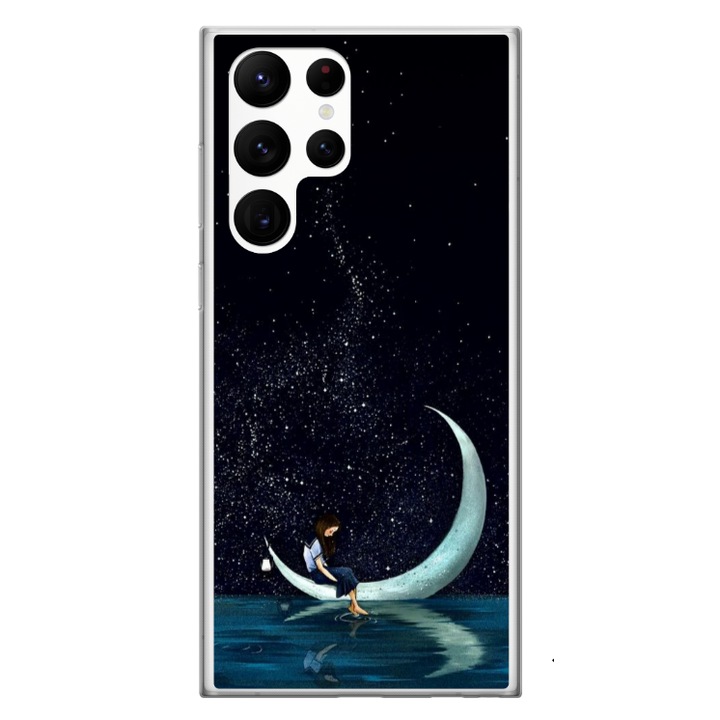 Husa personalizata HQPrint si Folie de Silicon pentru Samsung Galaxy S24 Ultra, model Moon Fishing, multicolor, S1D1M0270