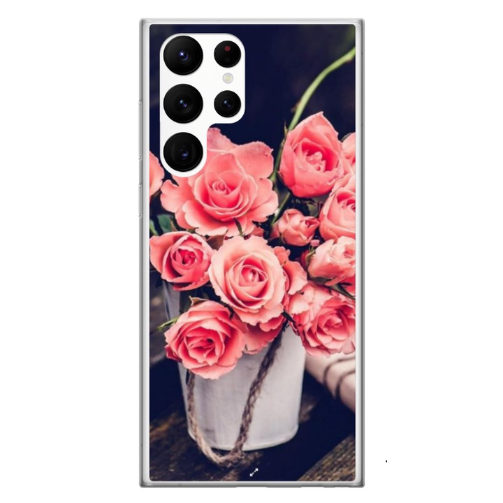 Husa personalizata HQPrint si Folie de Silicon pentru Samsung Galaxy S24 Ultra, model Flowers #22, multicolor, S1D1M0379