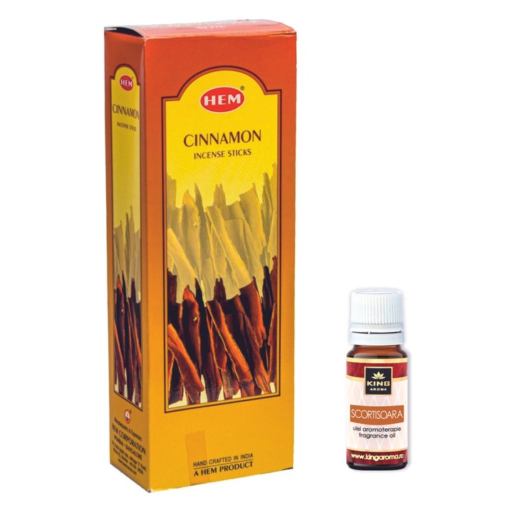 Pachet 120 betisoare parfumate HEM Scortisoara si Ulei aromaterapie Scortisoara Kingaroma, 10 ml