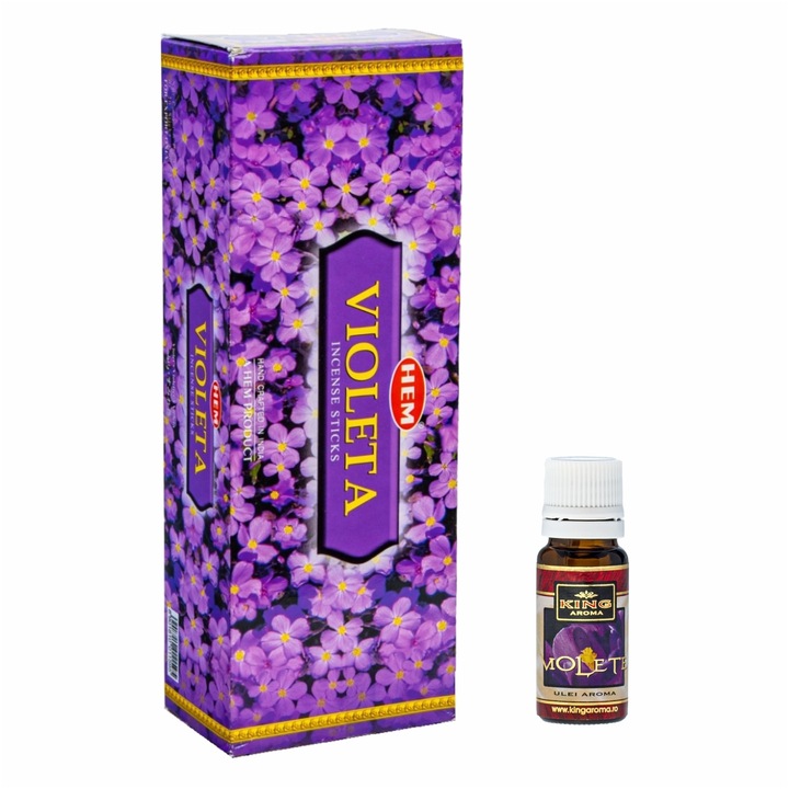 HEM Violet illatosító pálcika csomag, 120 db, Kingaroma Violet aromaterápiás olaj, 10 ml