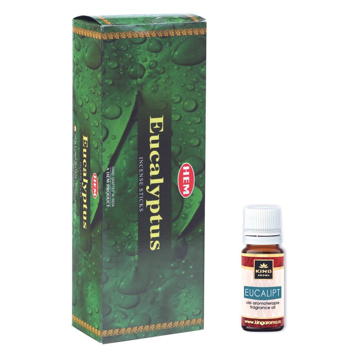 Pachet 120 betisoare parfumate HEM Eucalipt si Ulei aromaterapie Eucalipt Kingaroma, 10 ml