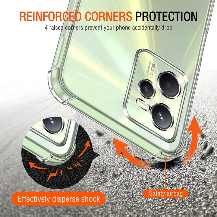 Калъф за телефон, термопластичен, съвместим с Realme C35/Realme Narzo 50A Prime, прозрачен