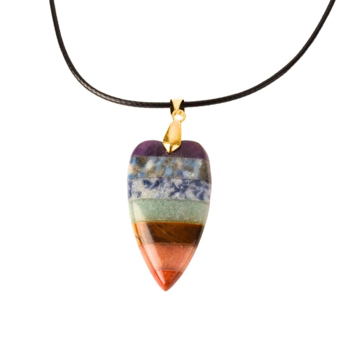 Szív alakú medál természetes kevert természetes féldrágakövekkel Arany tónusú csakra