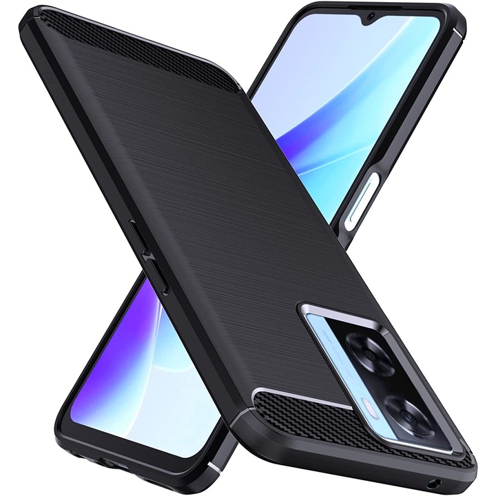 Защитен калъф за телефон, термопластичен/въглеродни влакна, съвместим с Oppo A57s/A77S/A57, черен
