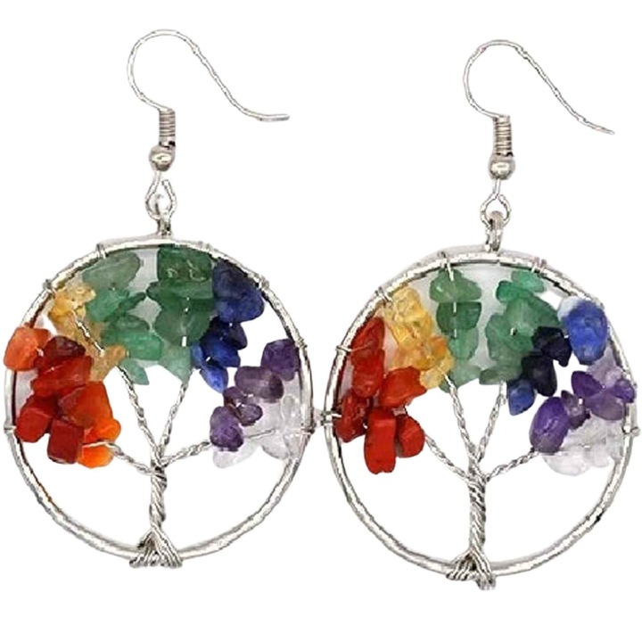 Életfa fülbevaló - Kézzel készített féldrágakövekből és a 7 csakra gyógyító kristályaiból