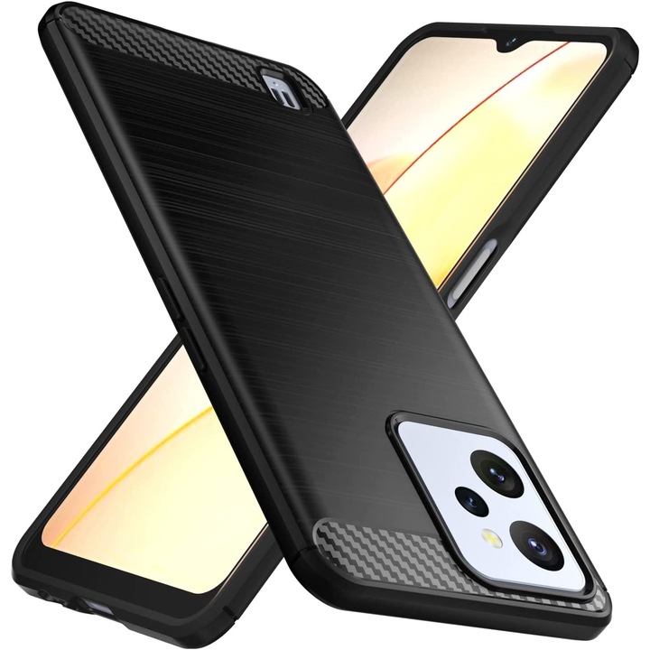 Защитен калъф за телефон, термопластичен/въглеродни влакна, за Realme C31, черен