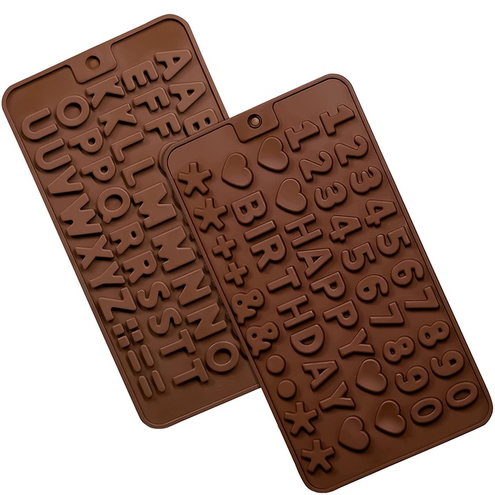 Bukate Szilikon betű- és szám kiöntőforma készlet, 2 db, tortákhoz, dekoráció, 21,5x11,5 cm, barna