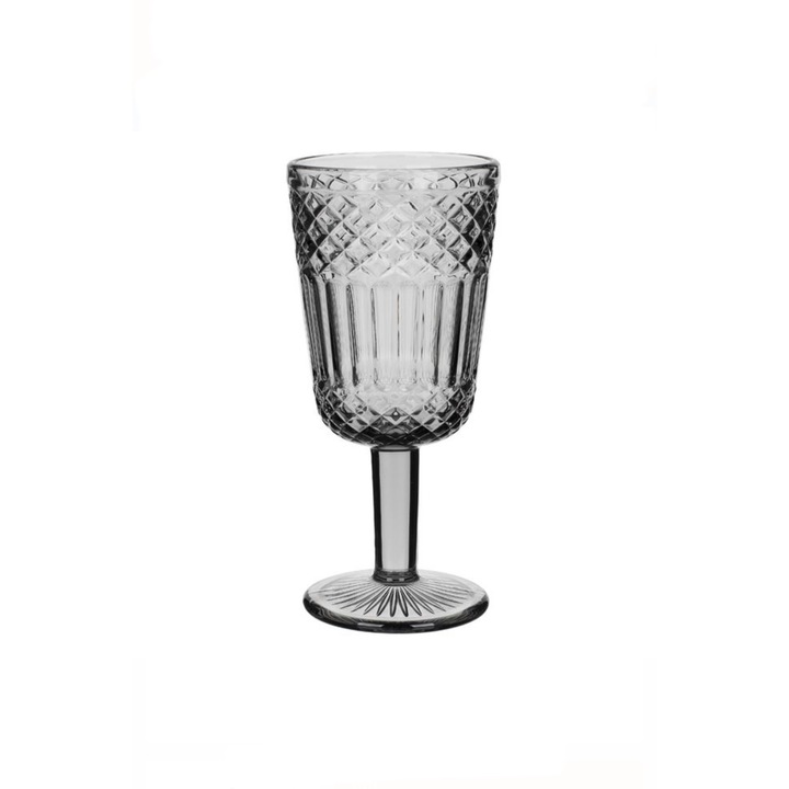 Set 6 pahare pentru vin din sticla, gri, design relief, 280 ml, 7.5x17.5 cm