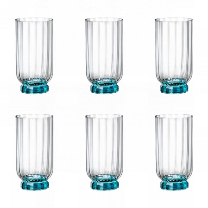 Set 6 pahare long drink, BORMIOLI ROCCO FLORIAN BLUE, 430ml, D7,3xh14,1cm