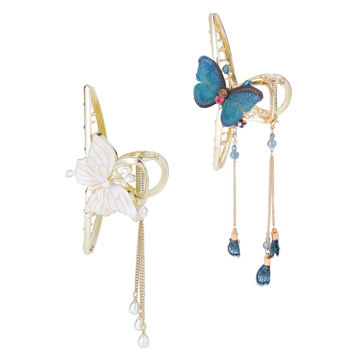 2 db fém hajcsat készlet pillangós bojttal