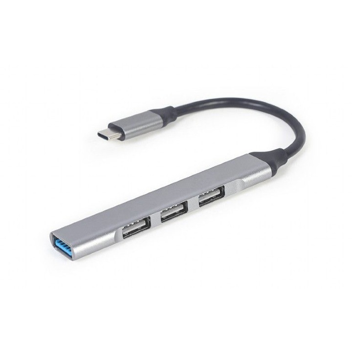 Hub cu 4 porturi, Gembird, UHB-CM-U3P1U2P3-02 UHB-C344 HUB pasiv USB 3.1, cu intrare USB Type-C, Argintiu
