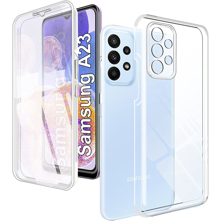 Husa telefon 360, PC/TPU, Compatibil cu Samsung Galaxy A23 4G/5G, Transparent