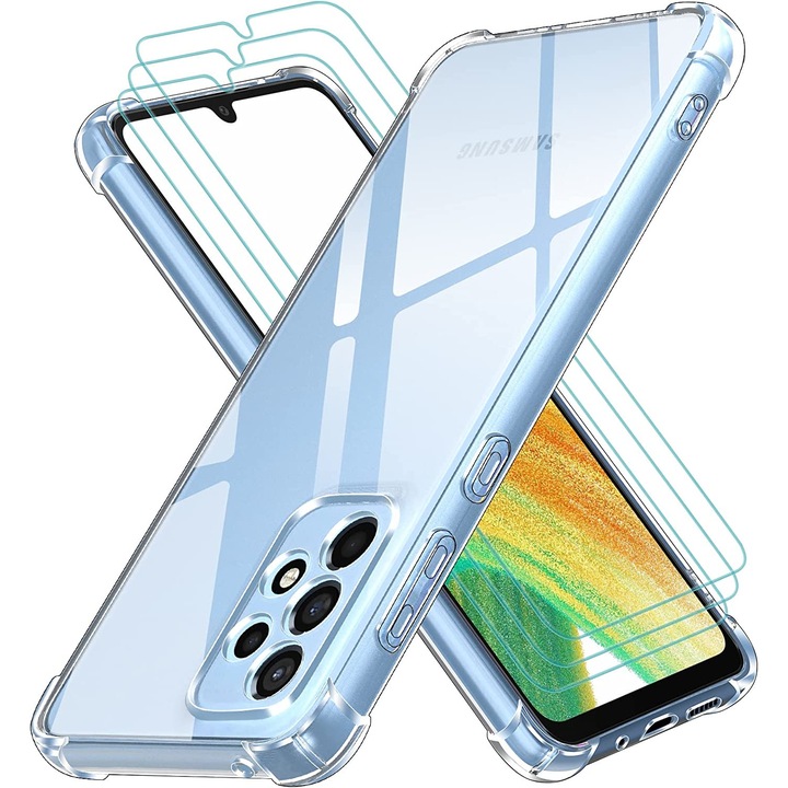Кейс за Samsung Galaxy A33 5G с 3 защитни фолиа за екрана, TPU/Safety glass, Прозрачен