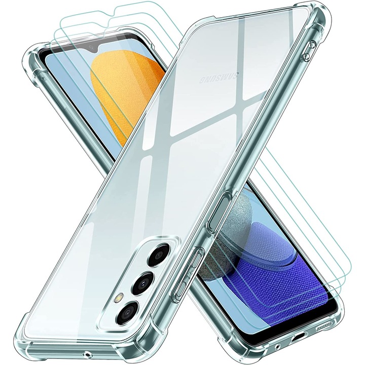 Кейс за Samsung Galaxy M23 5G с 3 защитни фолиа за екрана, TPU/Safety glass, Прозрачен