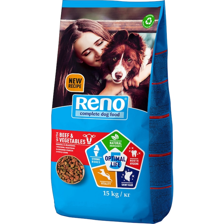 Reno Optimal Life 5 száraz kutyaeledel felnőtt kutyáknak marhával és zöldséggel, 15 kg