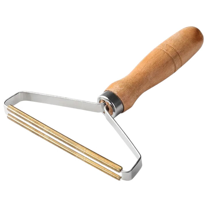 Perie cu zimti metalici pentru scame si parul de animale, maner de lemn, 10.5 cm