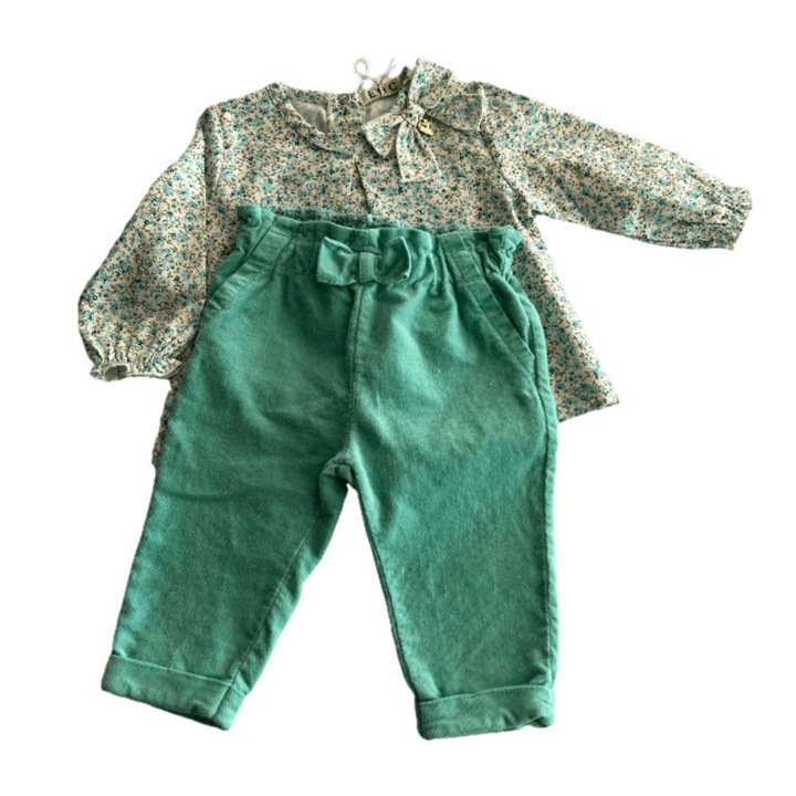 Compleu 2 piese, pantalonas catifea camasa, Multicolor