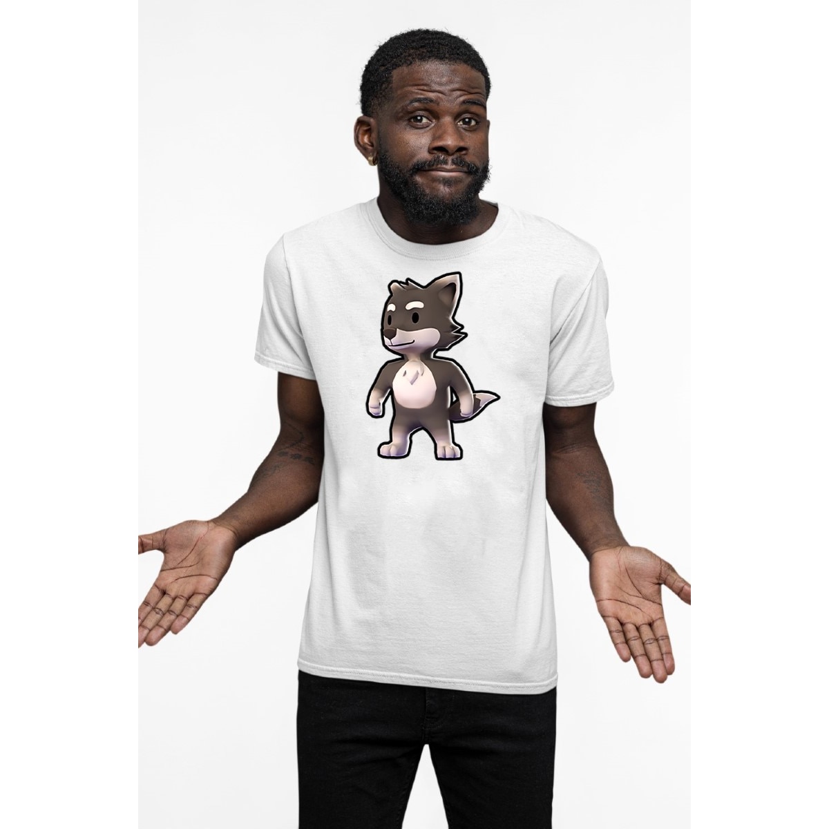 Tricou personalizat pentru barbati cu imprimeu, Stumble Guy - Silver Fox,  Alb, Bumbac, L - eMAG.ro