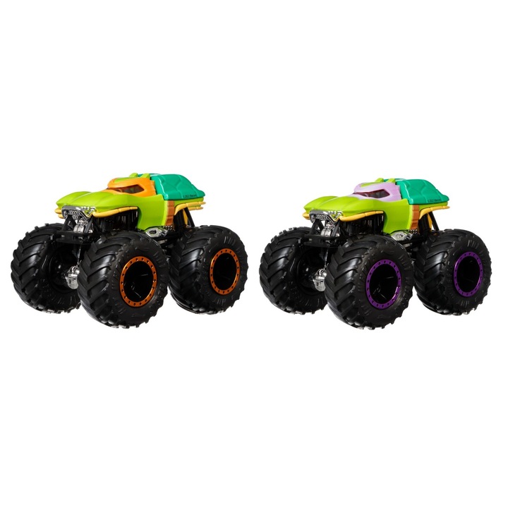 2 db Monster Trucks készlet, Demolition Doubles, Ninja Turtles, Michelangelo és Donatello
