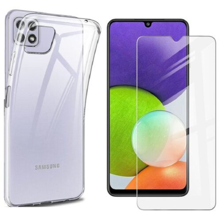 Комплект капаци за Samsung Galaxy A22 5G и протектор за екран, BzStore, Ultra Slim Transparent