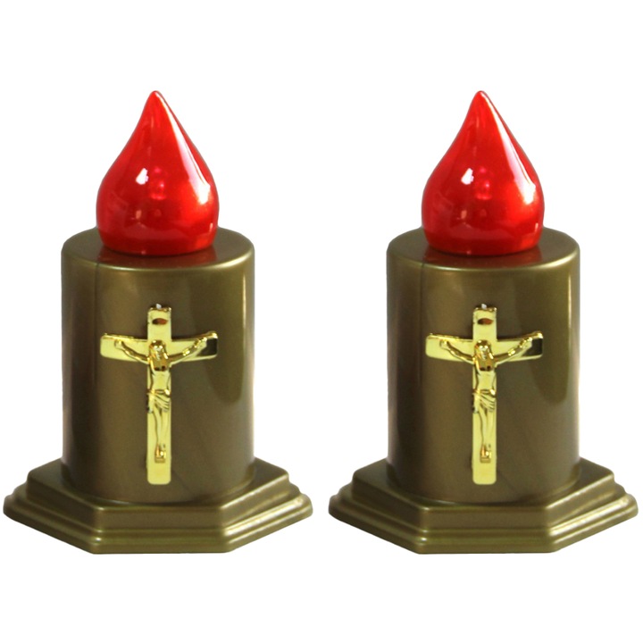 Set 2 x Candela Electronica din Plastic Aurie 50 Zile, Baterii Incluse