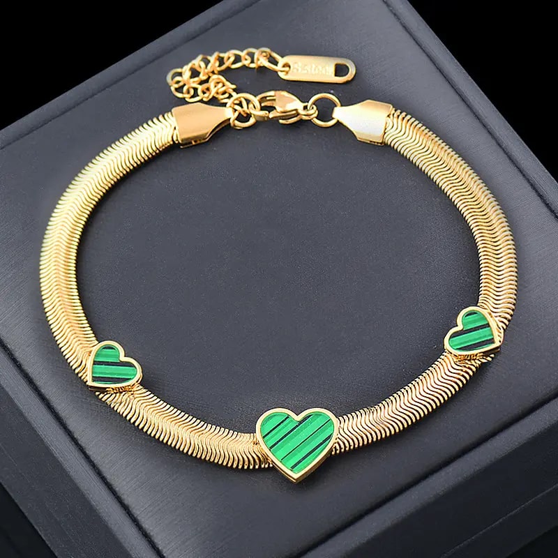 Дамска гривна Snake Chain, модел във формата на сърце, 18K позлатена ...