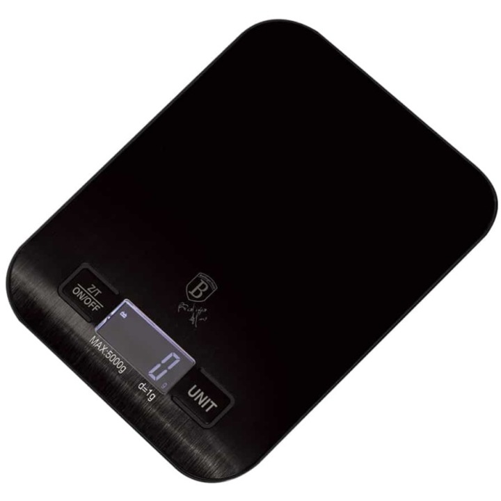Berlinger Haus BH/9425 konyhai mérleg, 5 kg, g/lb/oz/kg, LCD kijelző, rozsdamanetes acél, fekete