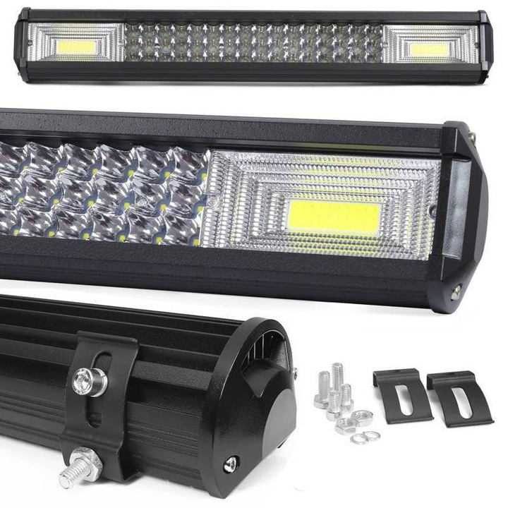 Lampa de lucru LED 288W, Interlook, 48 diode LED CREE 3W, 2 diode COB 72W, Diamond White, 51x8x7cm, set cu 2 suporturi de montare