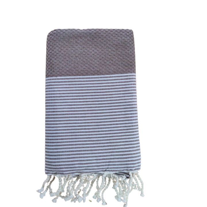 Плажна кърпа/SPA Tunis Fouta 100x200 см Сахара кафяво с бели ивици