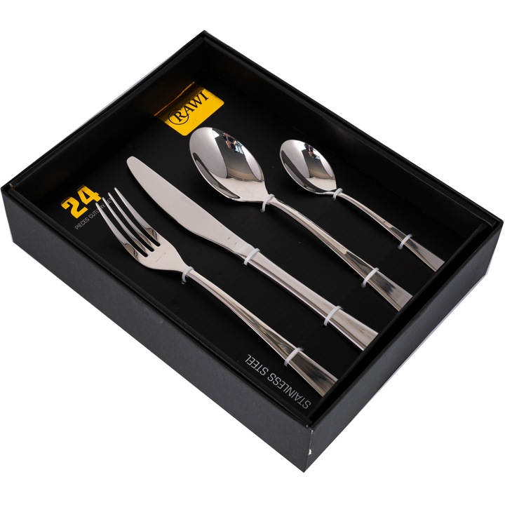 Set 24 tacamuri cu model, stainless stell, pentru 6 persoane, RAWI-24M3